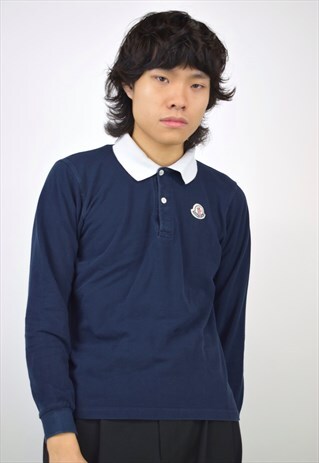 VINTAGE 90S MONCLER NAVY LONG SLEEVE POLO SHIRT