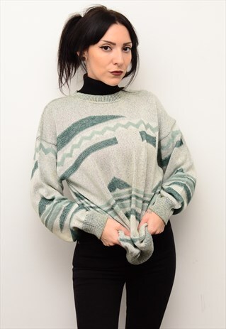 VINTAGE 90'S GRUNGE RETRO INDIE PATTERNED OVERSIZED JUMPER