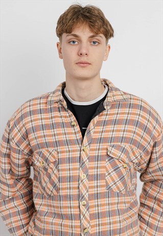VINTAGE 90S GRUNGE PADDED CHECKERED SHIRT JACKET UNISEX M