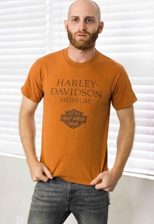 VINTAGE HARLEY-DAVIDSON MUSEUM T-SHIRT LOGO 90S S 5.6