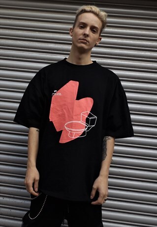 LOOSE BAGGY FIT OVERSIZE TOILET GRAPHIC TEE SHIRT TOP