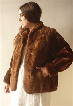 1940's 1950's Vintage Brown Furry Shearling Chubby Coat