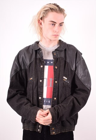 GUESS MENS VINTAGE DENIM JACKET LARGE BLACK 90S