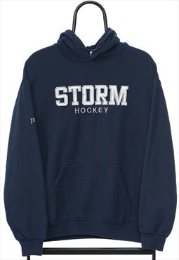Vintage Storm Hockey Spellout Navy Hoodie Womens