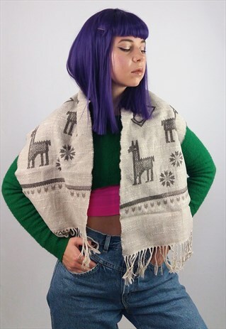 VINTAGE LLAMA PRINT WINTER SCARF