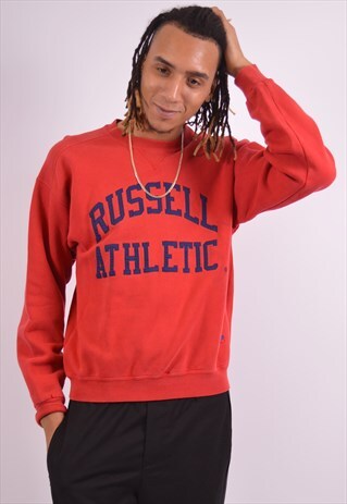 RUSSELL ATHLETIC MENS VINTAGE SWEATSHIRT JUMPER SMALL RED 90