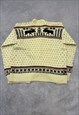 VINTAGE KNITTED CARDIGAN REINDEER PATTERNED CHUNKY KNIT 