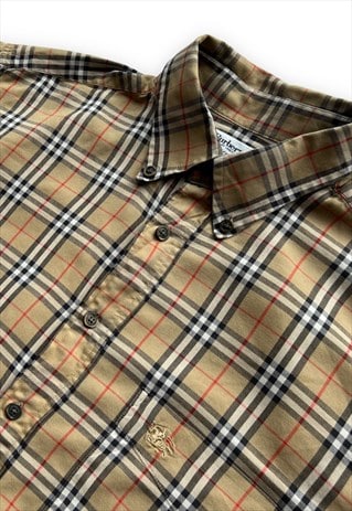 Mens vintage Burberry shirt button up top nova check beige