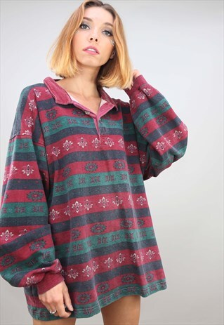 VINTAGE OVERSIZED LONG SLEEVE PATTERNED T-SHIRT SWEATSHIRT