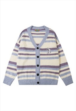 Striped cardigan fluffy sweater preppy jumper knitted top