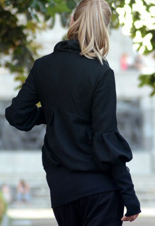 EXTRAVAGANT BLACK COAT/ ASYMMETRICAL COAT WITH ZIPPER