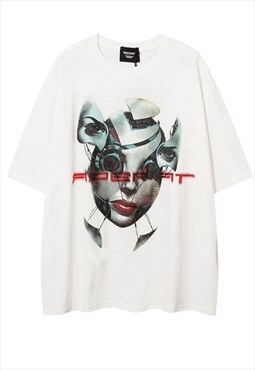 Woman print t-shirt Y2K transformer skater tee in white