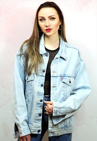1990S VINTAGE WASHED LIGHT BLUE DENIM JACKET