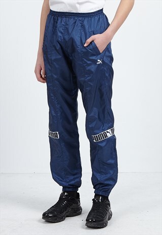 VINTAGE RETRO NAVY PUMA TRACK BOTTOMS JOGGERS