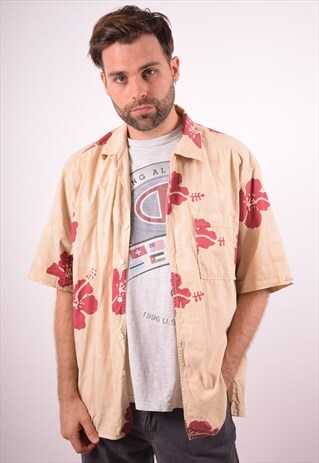 COLMAR MENS VINTAGE SHIRT LARGE BEIGE FLORAL 90S