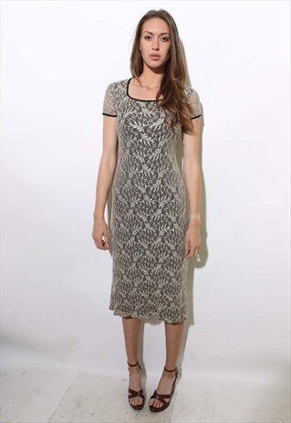 VINTAGE 1990'S 90'S LACE CROCHET LAYERED MIDI DRESS