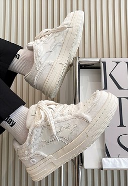 Denim sneakers edgy platform trainers retro jean shoes white