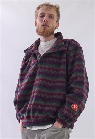 VINTAGE MENS FJALLRAVEN AZTEC FLEECE HALF ZIP PULLOVER