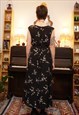 VINTAGE Y2K FLORAL GOTH SATIN MAXI DRESS IN BLACK
