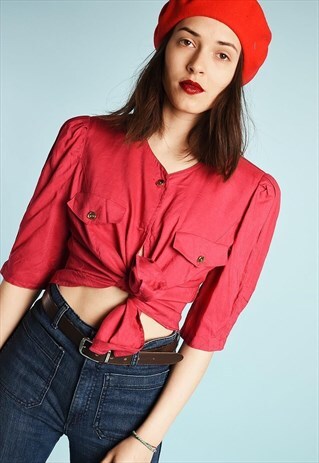 80'S RETRO PARIS CHIC RASPBERRY BLOUSE TOP