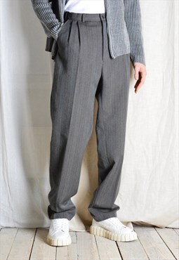 Vintage 70s Grey Pinstripe Wool Blend Pleated Mens Pants