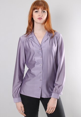 VINTAGE 80S LILAC SATIN BLOUSE