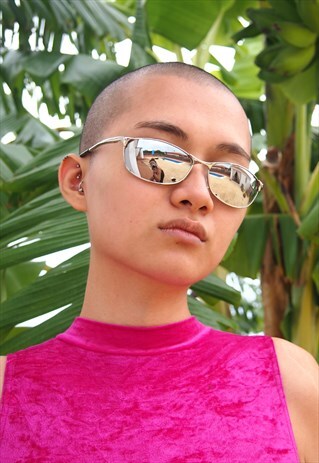 Y2K CLUB KID SILVER SPACE METALLIC REFLECTIVE SUNGLASSES