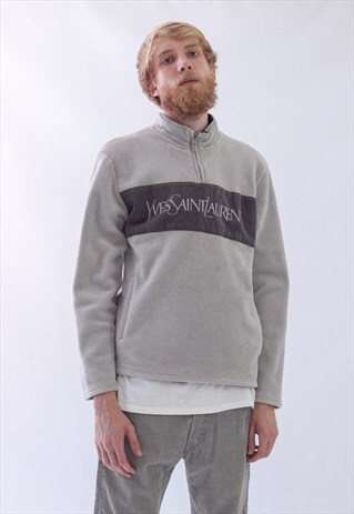 VINTAGE MENS YSL BIG LOGO HALF ZIP PULLOVER FLEECE JACKET