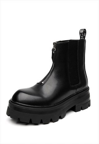 Zip up boots chunky sole ankle shoes tractor trainers black