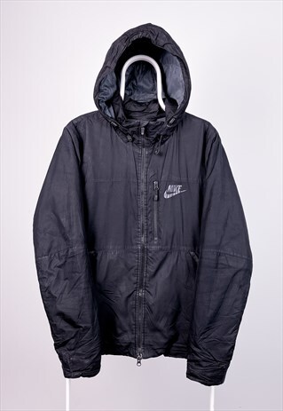 VINTAGE NIKE JACKET PADDED SPELL OUT BLACK MEDIUM