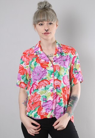 VINTAGE 80S FLORAL PATTERNED BLOUSE SHIRT TOP
