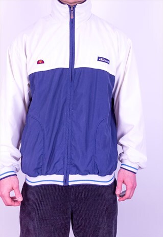 VINTAGE ELLESSE JACKET IN WHITE & BLUE MEDIUM