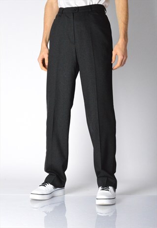 VINTAGE 90S UNISEX DARK GREY MINIMALIST WOOL BLEND PANTS