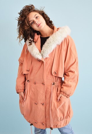 80'S RETRO ATHLEISURE FAUX FUR DETAILED PARKA JACKET