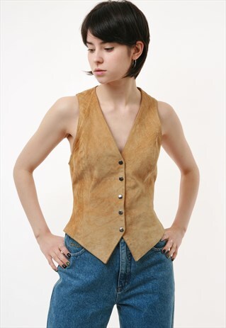 70S VINTAGE VTG RARE MADE IN USA LEATHER SUEDE VEST 2668