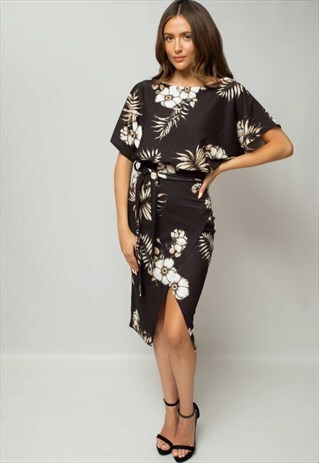 ALICIA BLACK JUDITH WRAP FRONT BATWING DRESS