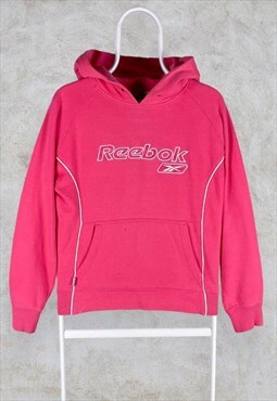 Vintage Pink Reebok Hoodie Embroidered Spell Out Medium
