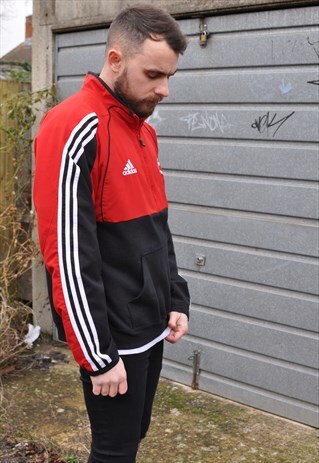 VINTAGE ADIDAS REWORK 1/4 ZIP WINDBREAKER SPORTS SWEATSHIRT
