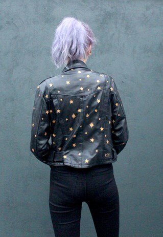 HAND PAINTED CONSTELLATION VINTAGE 90S LEATHER JACKET