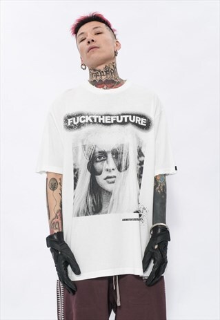 BUTTERFLY GRAFFITI TEE FUTURE SLOGAN GRUNGE T-SHIRT IN WHITE