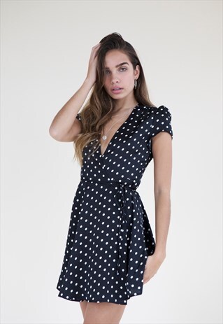 HANA WRAP DRESS - BLACK SPOT PRINT