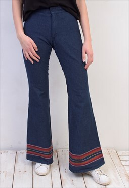Vintage Women's S Jeans Denim W28 Embroidered Pants Blue