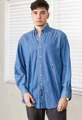 VINTAGE TOMMY HILFIGER DENIM SHIRT LOGO 90S M 10.0
