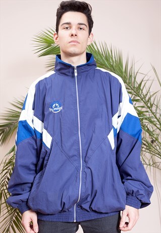 VINTAGE 90S WHITE AND BLUE TRACKSUIT UNISEX JACKET BY HUMMEL