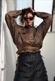 VINTAGE 80'S LEATHER JACKET BOMBER WOMEN M BROWN