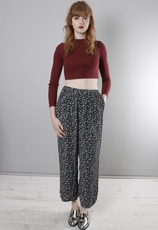VINTAGE 80S FLORAL PATTERNED CULOTTES CROPPED TROUSERS