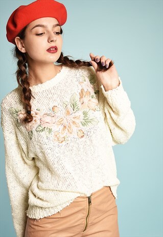 90'S RETRO SLOUCHY PARIS CHIC FLORAL JUMPER
