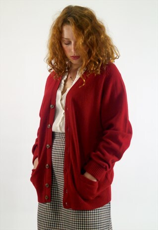 VINTAGE 1980S THICK RED WOOL CARDIGAN