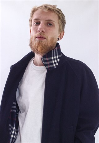 VINTAGE MENS BURBERRY WOOL NOVA CHECK HARRINGTON JACKET