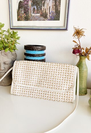 VINTAGE 70S STRAW RAFFIA PARISIAN CHIC SHOULDER BAG CLUTCH